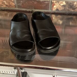 Black Leather Slide Sandals